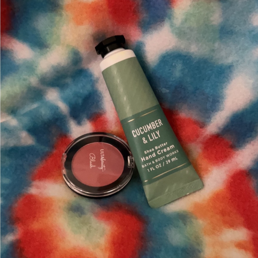 Blush selling for $10 and the hand cream for $15